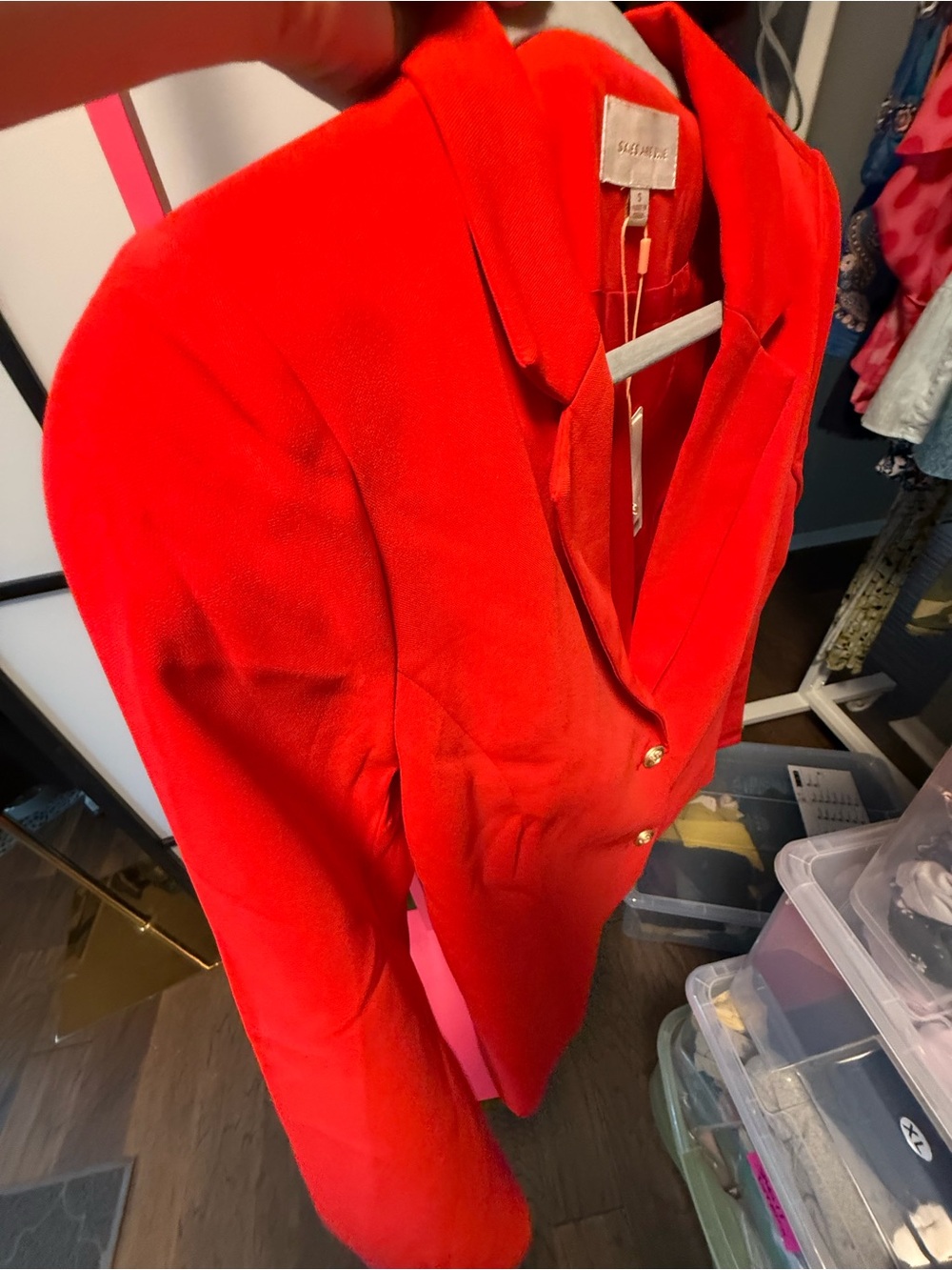 Skies Are Blue Cropped Blazer | NWT | Size Small | Bold Red Tailored Jacket - Picture 6 of 7
